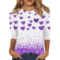 thumbnail image 1 of hcuribad Valentine's Shirts for Women Womens Shirts t Shirts for Women Women's Long Sleeved Round Neck Valentine's Day Heart Printed Top Purple 2XL, 1 of 4