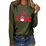 HCURIBAD Valentine's Shirts for Women Womens Shirts t Shirts for Women Women's Valentine's Day Print Round Neck Long Sleeve Top t Shirt Army Green L