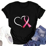 hcuribad Valentine's Shirts for Women Womens Shirts t Shirts for Women Womens Round Neck Short Sleeved Love Printed t Shirt Top Black L