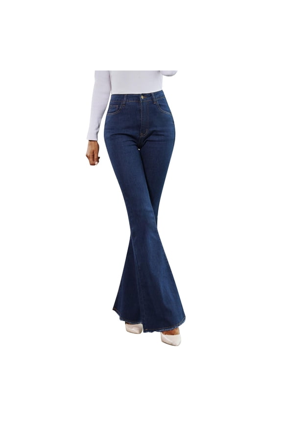 Wide Leg Jeans,New 2024 Women's High Waisted Wide Leg Stretchy Skinny Spliced Denim Big Flare Pants,Jeans for Women,Flared Jeans,High-waisted Jeans,() Blue1 XS