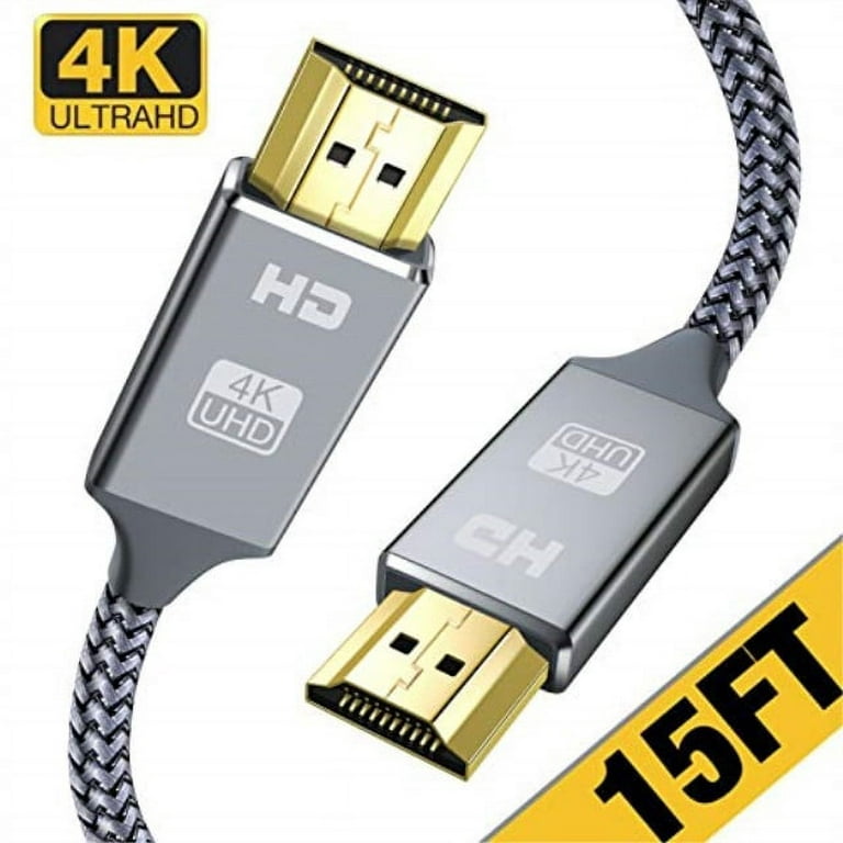 hdmi cable 15 ft,capshi high speed 18gbps hdmi 2.0 cable,4k, 3d, 2160p,  1080p, ethernet - 28awg braided hdmi cord - audio return compatible tv, pc,  blu-ray player 
