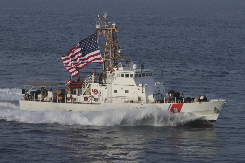 he US Coast Guard Cutter Adak transits at maximum speed Canvas Art - Stocktrek Images (35 x 23)