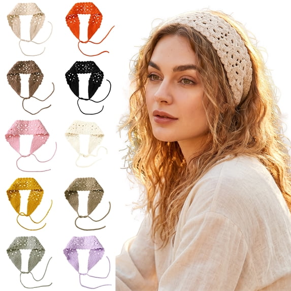 head scarf Bandana Crochet Knit Hair Band Boho Headband for Women Soft Stretchy Lightweight Hair Accessory for Daily Wear Beach Festival Yoga,Beige