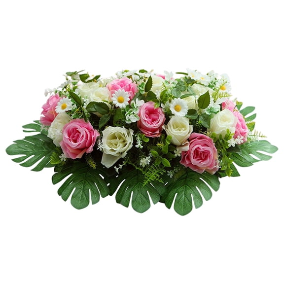 headstone flower saddle Artificial Cemetery Flower Saddle with Roses and Carnations Memorial Grave Decoration Adjustable Tombstone Saddle Floral for Outdoor Memorial Day Decor