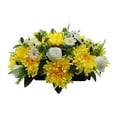 thumbnail image 1 of headstone flower saddle Memorial Artificial Flower Spray Outdoor Cemetery Bouquet with Rose Chrysanthemum Wildflower Mix Weather Resistant Grave Decoration Tribute Floral Arrangement, 1 of 7