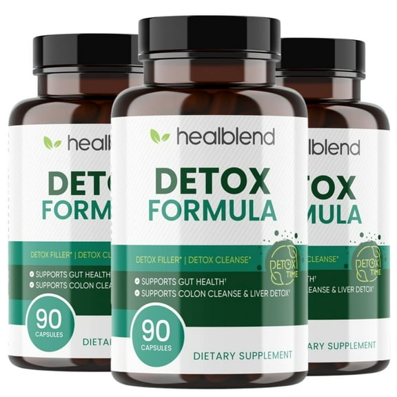 Healblend Detox Formula Supplement with Milk Thistle, Bentonite Clay & Herbal Extracts for Liver Cleanse, Digestive Health, Bloating Relief & Immune Support, 60 Capsules (3 Pack)