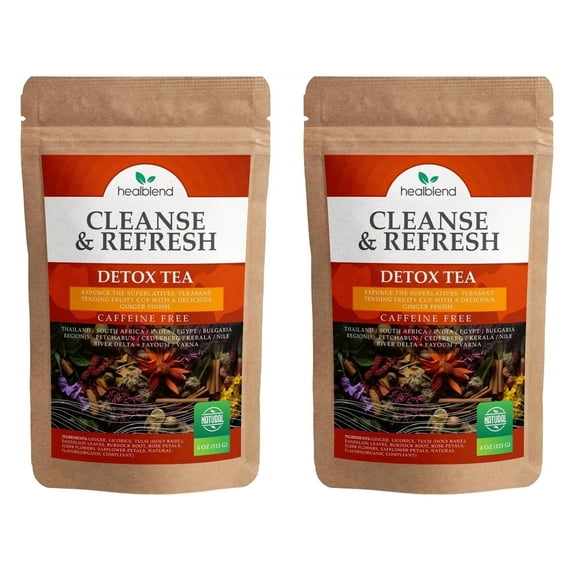 Healblend Cleanse & Refresh Detox Tea - Caffeine-Free Herbal Tea Blend with Ginger, Licorice & Tulsi - Supports Liver, Digestion & Energy - 4 oz Bag (2 Pack)