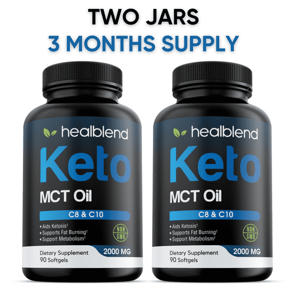 healblend Keto MCT Oil Capsules 2000mg - Natural Ketogenic Fat Burner, Ketosis Diet Pills, Metabolism Booster for Men Women - Exogenous Ketones Supplements (180 Soft Gels 90 day) - 2-Pack
