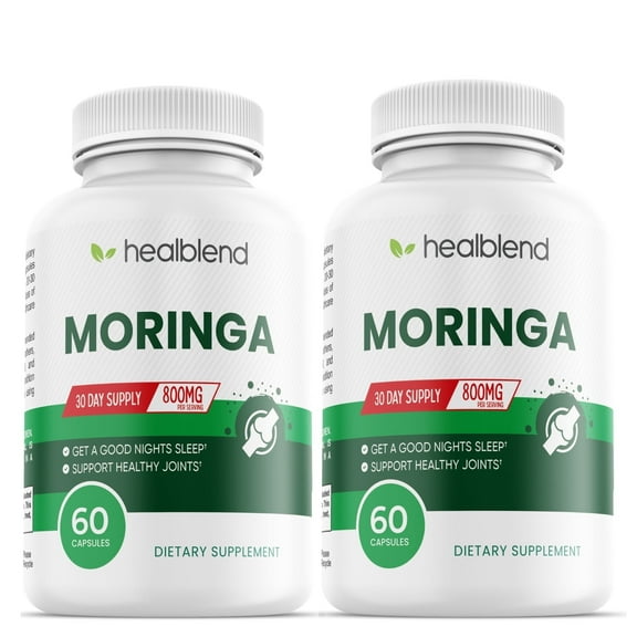 Healblend Moringa Oleifera Leaf Capsules - Natural Energy Booster & Immune Support - Promotes Gut Health, Skin Clarity & Mood Balance  60 Vegan Capsules (2 Pack)