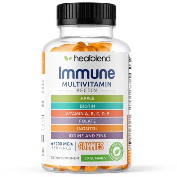 healblend Immune Multivitamin Gummies for Kids & Adults – Pectin Based, Gelatin Free, Vitamins C, D3, B6, B12, Zinc, Iron – Strawberry Flavor – 60 Gummies Gummies