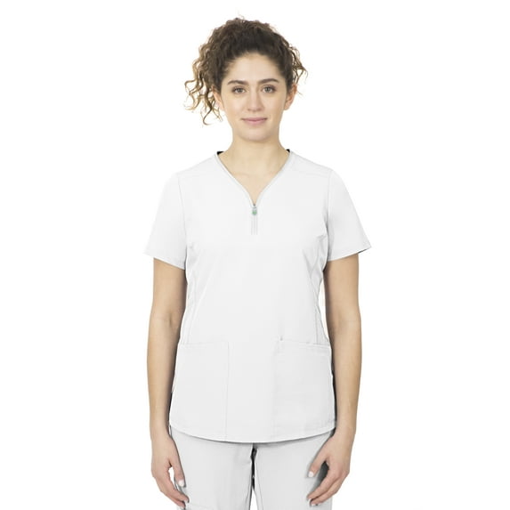 healing hands Scrubs top for Women 3 Pocket Zipper Y-Neck Women's Scrub Top Light Breathable Stretch Fabric 2254 Sonia HH360 White L