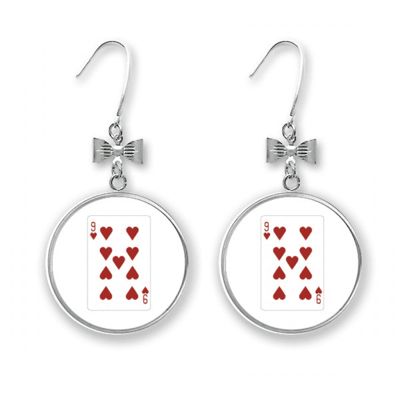 heart 9 playing cards pattern bow earrings drop stud pierced hook