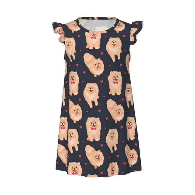 heart Dog Puppy Girls Nightgowns, Flutter Sleeve Pajamas Nightdress