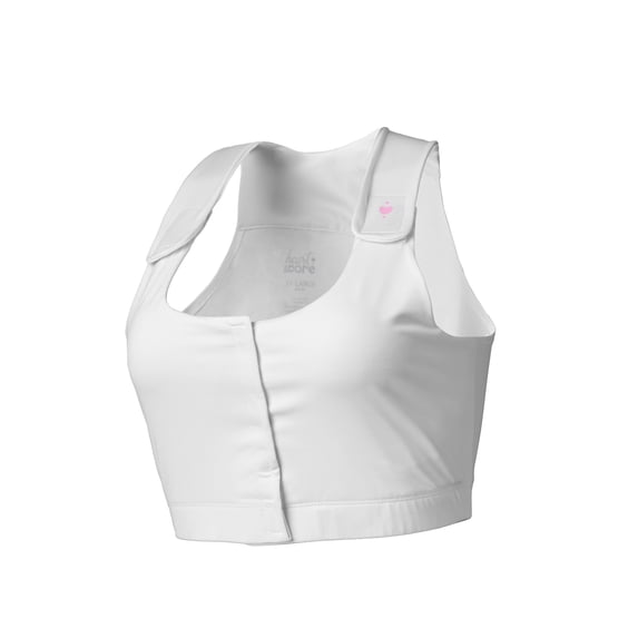 heart&core Serena Bra, Post-Surgery, Racerback with Pockets, White, Q, 3XL, 1 Ct