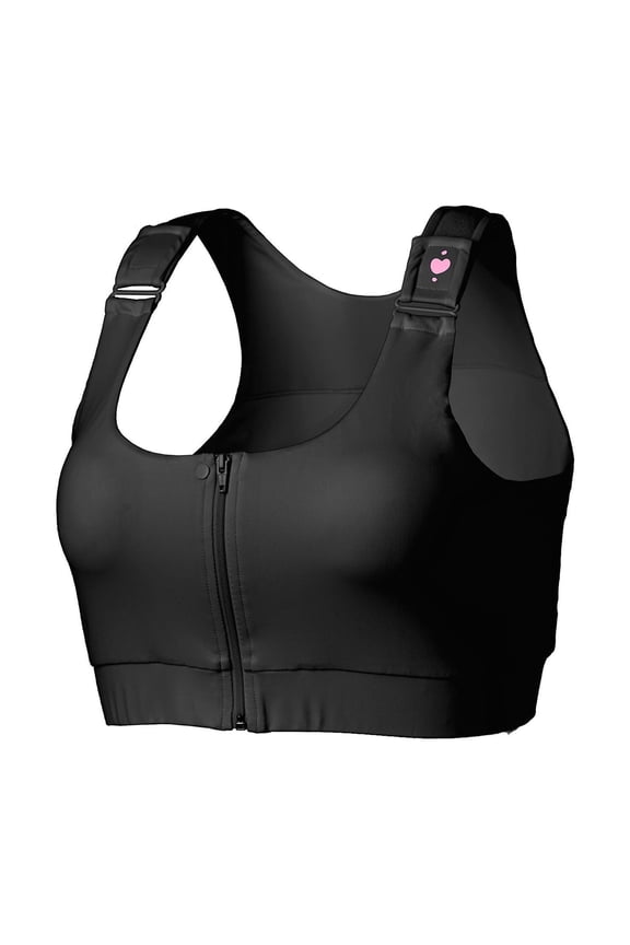 heart&core Shirl Bra, Post-Surgery, Racerback Zip Bra, Black, Large, 1 Ct