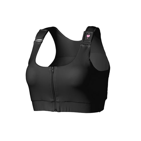 heart&core Shirl Bra, Post-Surgery, Racerback Zip Bra, Black, Large, 1 Ct