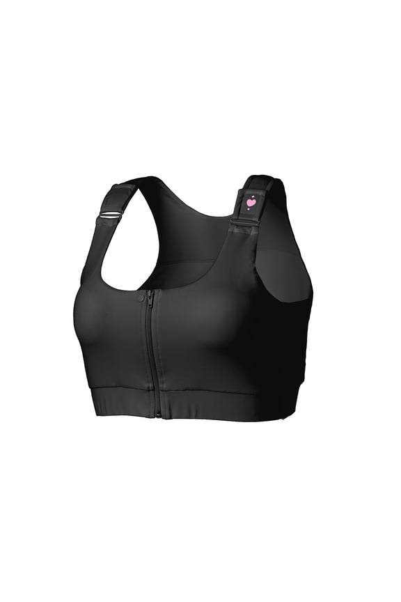 heart&core Shirl Bra, Post-Surgery, Racerback Zip Bra, Black, Small, 1 Ct