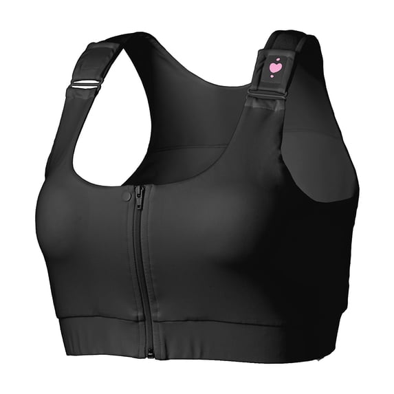 heart&core Shirl Bra, Post-Surgery, Racerback Zip Bra, Black, XS, 1 Ct