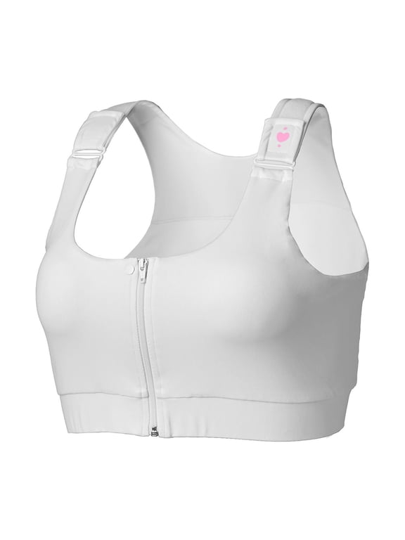heart&core Shirl Bra, Post-Surgery, Racerback Zip Bra, White, Large, 1 Ct