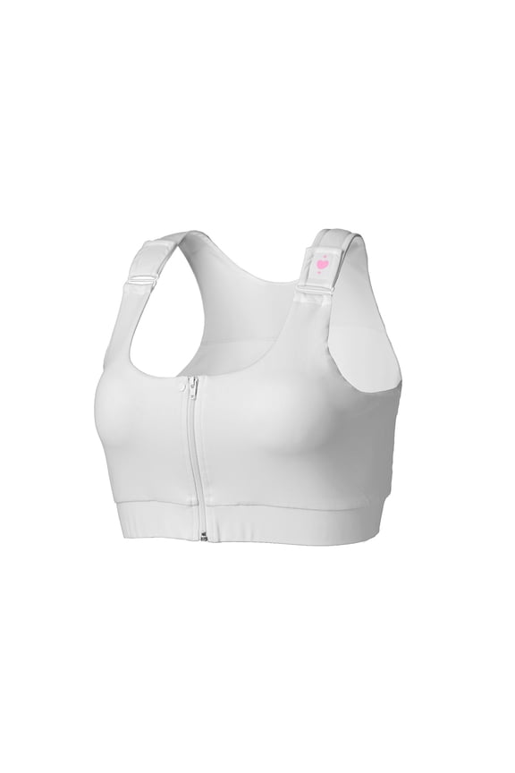heart&core Shirl Bra, Post-Surgery, Racerback Zip Bra, White, Q, 3XL, 1 Ct