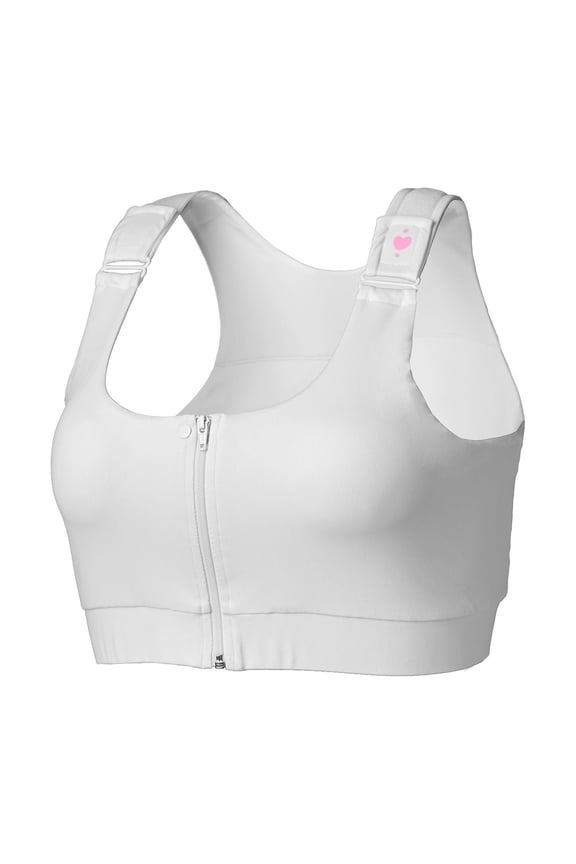 heart&core Shirl Bra, Post-Surgery, Racerback Zip Bra, White, Q, 3XL, 1 Ct
