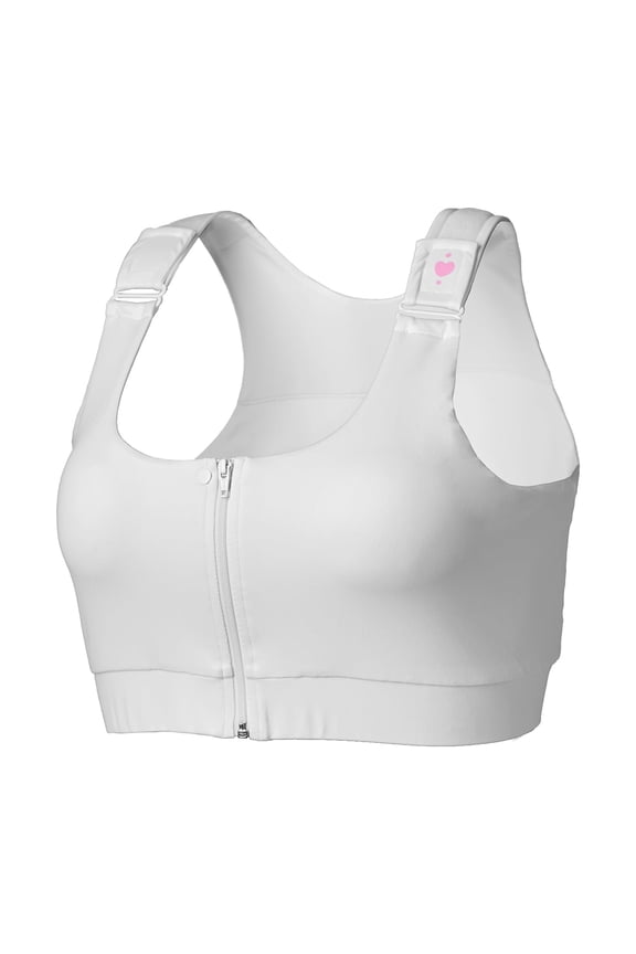 heart&core Shirl Bra, Post-Surgery, Racerback Zip Bra, White, Q, 3XL, 1 Ct