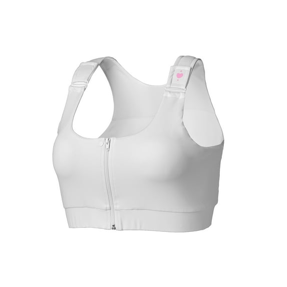 heart&core Shirl Bra, Post-Surgery, Racerback Zip Bra, White, XL, 1 Ct