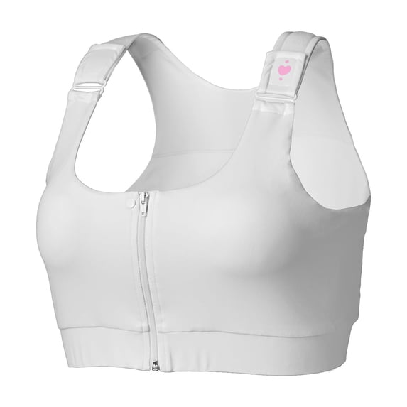 heart&core Shirl Bra, Post-Surgery, Racerback Zip Bra, White, XS, 1 Ct
