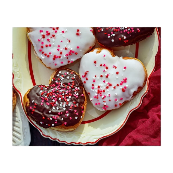 heart shape Valentine donuts - Ridgecrest California Photography Dessert Kitchen Decor Breakfast Unframed Wall Art Print 6 x 8 inches