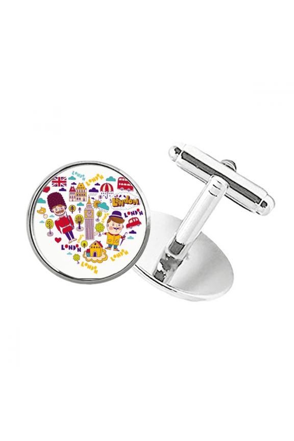 heart shape red teleph booth britain uk round button cuff clip stud cufflinks