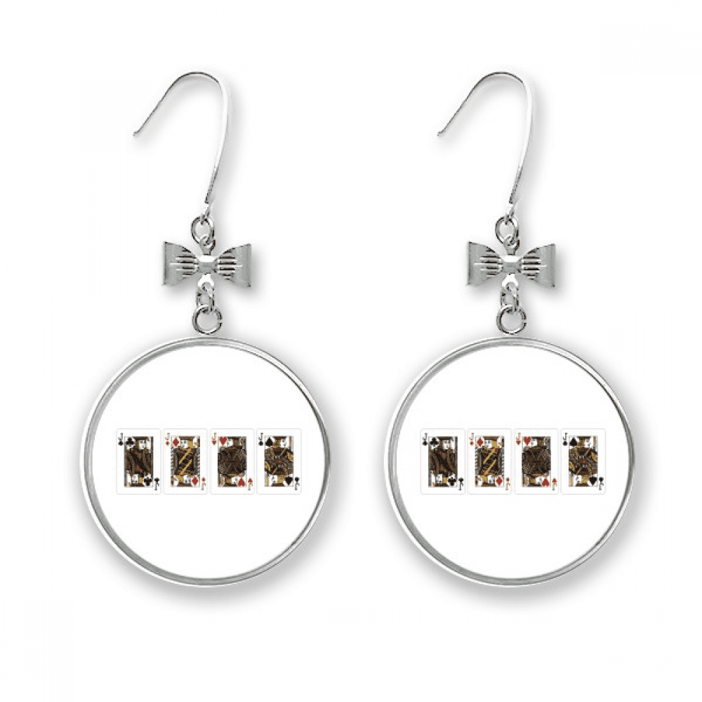 heart spade club j pattern bow earrings drop stud pierced hook