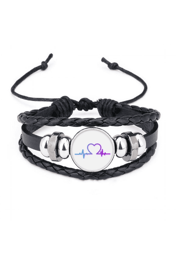 heartbeat line gradually changing emotions bracelet braided leather woven wristband