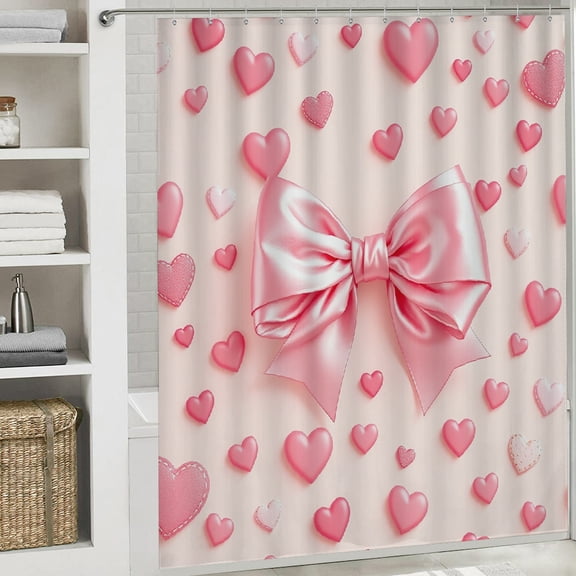 hearts bow printed waterproof shower curtain Valentines Day Shower Curtain for Bathroom Decor