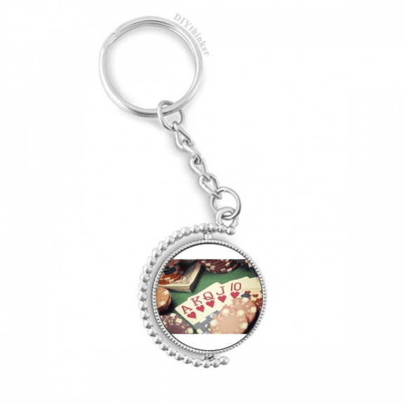 hearts flush poker gambling photo rotatable keyholder disc accessories chain clip