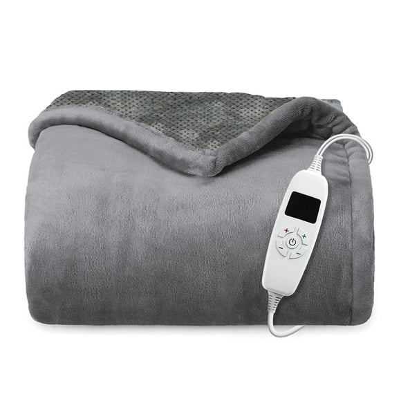 Heated Throw Blanket 60"x 70" Extra Large Size Flannel and Velvet with 10 Optional Heating Levels ,8 Hours Timer Up- Gray