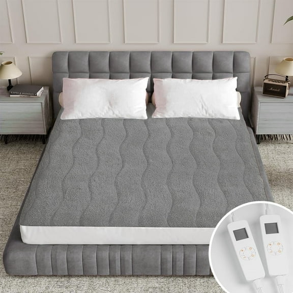 Heated Mattress Pad Queen Size, 80"x60" Electric Bed Warmer with Dual Controller 6 Heat Settings & Auto off, Deep Pocket Fit Machine Washable, Gray