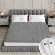 Heated Mattress Pad Queen Size, 80"x60" Electric Bed Warmer with Dual Controller 6 Heat Settings & Auto off, Deep Pocket Fit Machine Washable, Gray