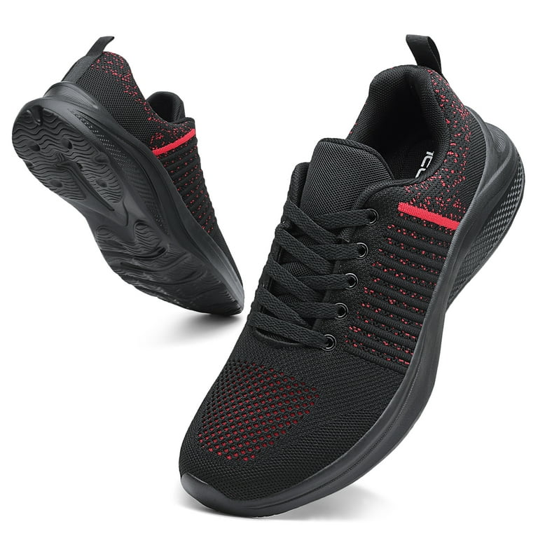 hecodi Men Running Shoes Wide Male Casual Sneakers Black/Red 12 Wide
