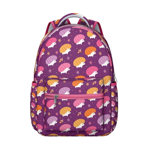 hedgehog forest floral Studentās backpack with cute cartoon animal print, durable oxford cloth, aesthetic night sky tree design, large capacity adjustable school bag for Student