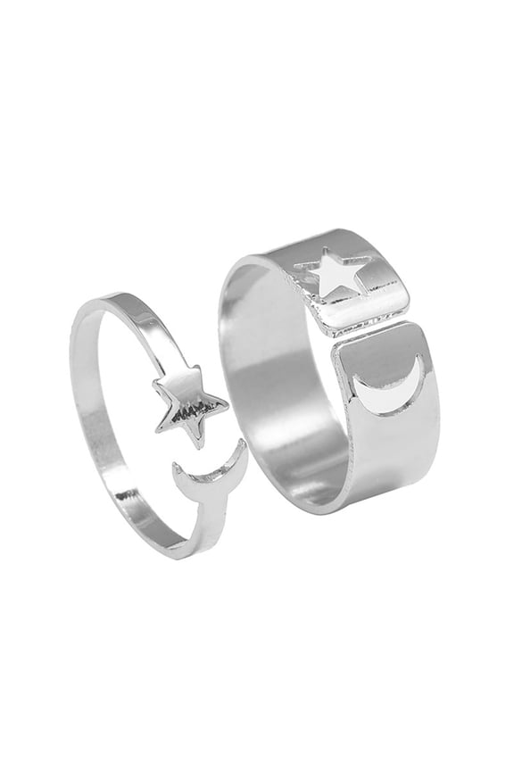 2 Pieces Matching Moon Star Couple Rings for Anniversaries Valentine's Day