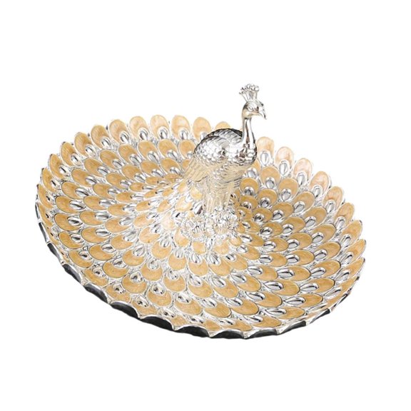 hejhncii 20cm Embossed Peacocks Snacks Tray Metallic Finish Decorative Serving Plate
