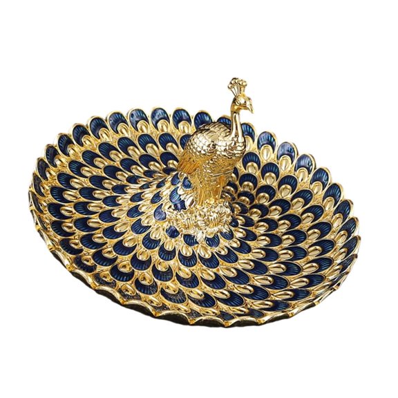 hejhncii 20cm Embossed Peacocks Snacks Tray Metallic Finish Decorative Serving Plate