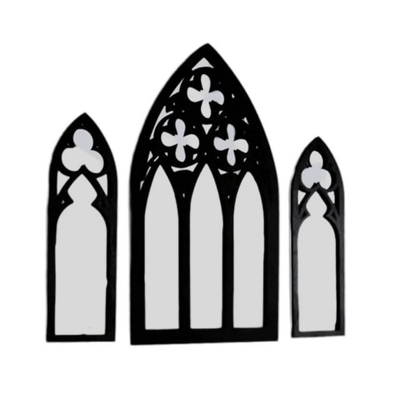hejhncii 3Pcs Gothic Cathedral Window Arched Wood Framed Wall Mirror for Room Aesthetic