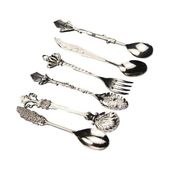 hejhncii 6 Piece Antique Metal Coffee Spoons Set Crystal Zincs Kitchen Carving Teaspoons