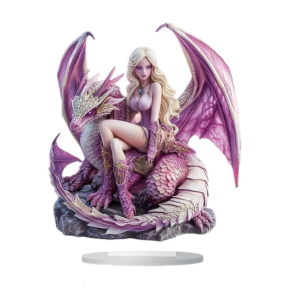 hejhncii Artistic 2D Flat Dragon and Beauty Woman Acrylic Statue Tabletop Decoration Gift