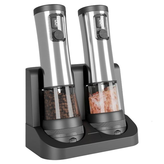 hejhncii Automatic Electric Pepper Grinders Nonrust Steel 5 Level Adjustable LED Light