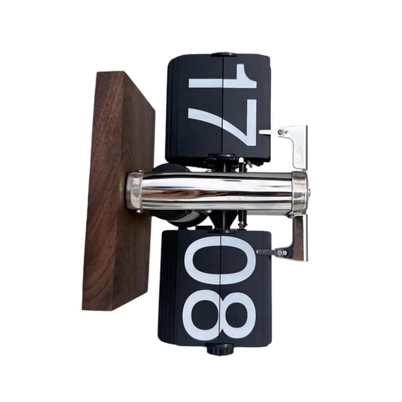 hejhncii Automatic Wooden Flip Clock 24 Hour Display Quiet Operation Modern Office Home Decor with Smooth Time Adjustment Knob