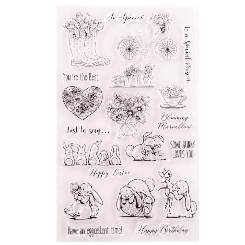 hejhncii Bunny Flowers Silicone Clear Seal Stamp DIY Scrapbooking ...