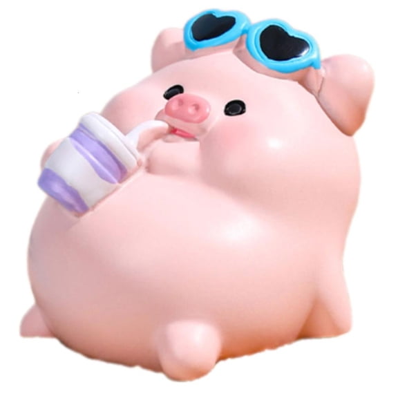 hejhncii Cartoon Pig Resins Miniature Figurine Beach Theme Desktop Display Piece Ornament