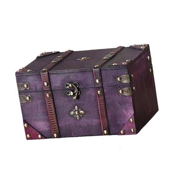 hejhncii Decorative Violets Wooden Box With Secure Lock Metal Edged Antique Design Case